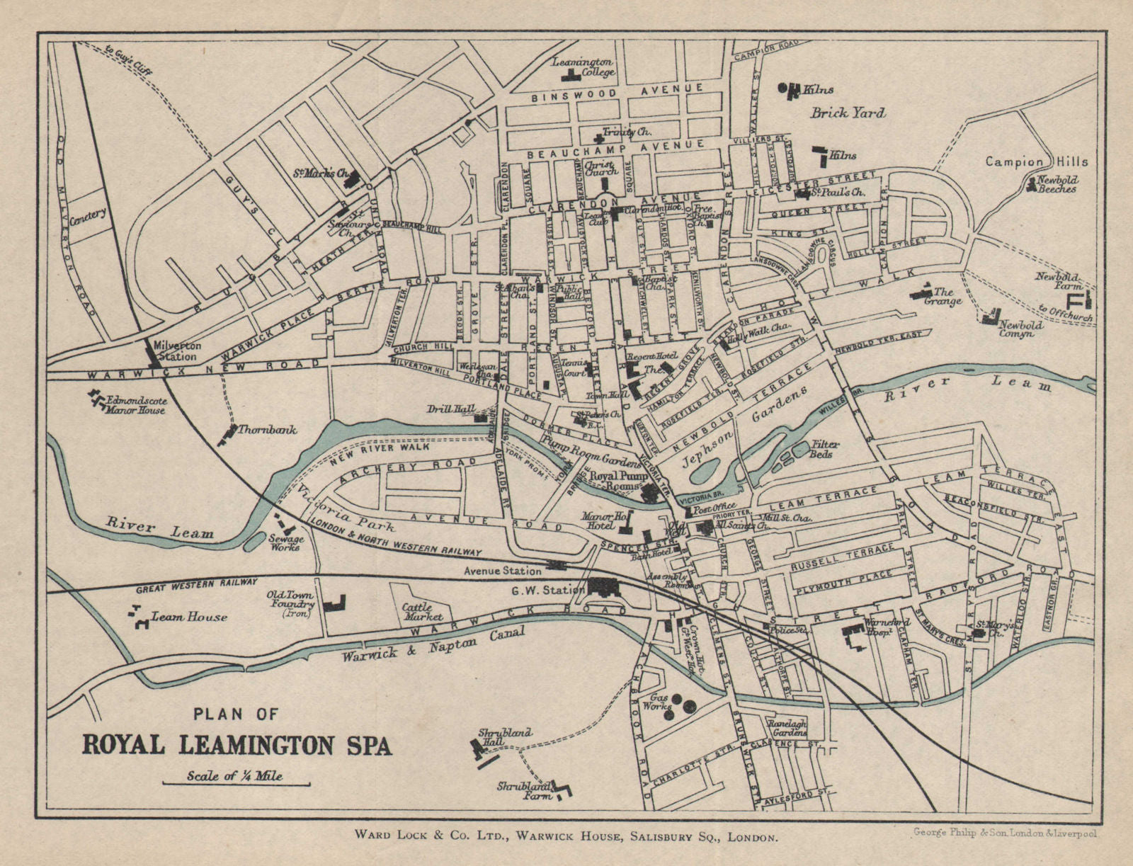 ROYAL LEAMINGTON SPA vintage tourist town city plan. Warcs. WARD LOCK 1900 map